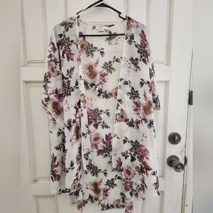 Emory Park Floral Sheer Kimono - Pink and Brown